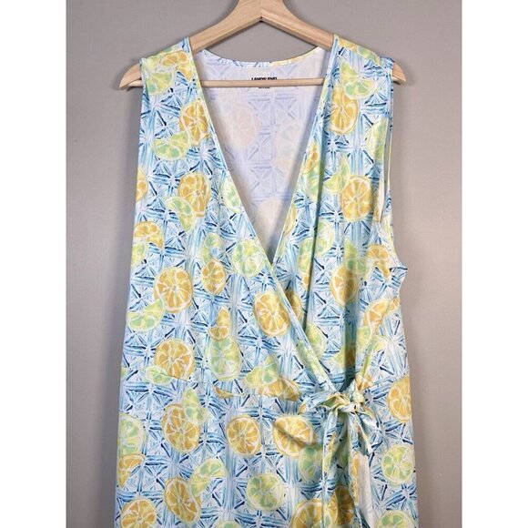 Lands' End Citrus Lemon Lime Women's 3X Ruffle Hem‎ Wrap Sun Dress Swim Coverup - Picture 2 of 15